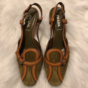 Prada Milano Orange and Green Suede Heels